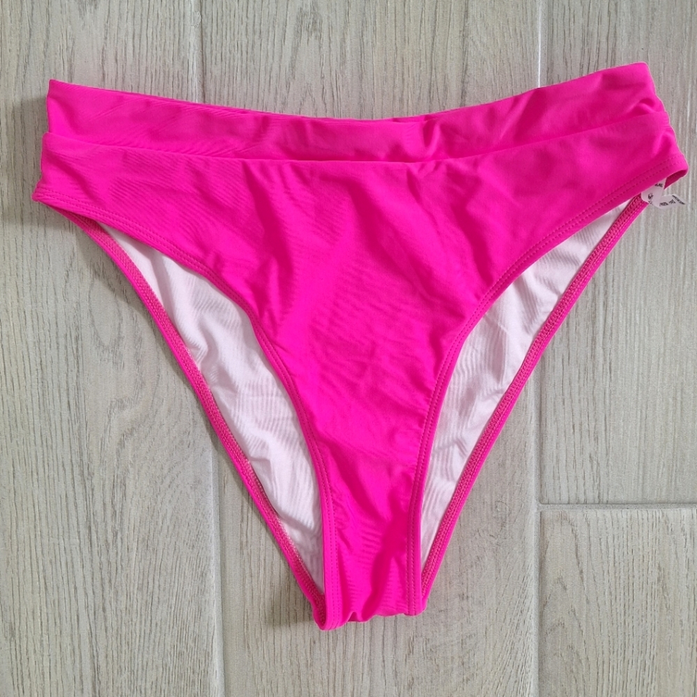 Hot pink neon women's high waist bikini swimsuit bottom - size large